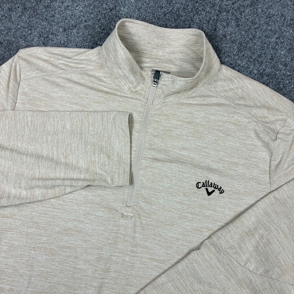 Callaway Mens XL Tan Heathered Quarter Zip Golf Pullover Long Sleeve Mock Neck